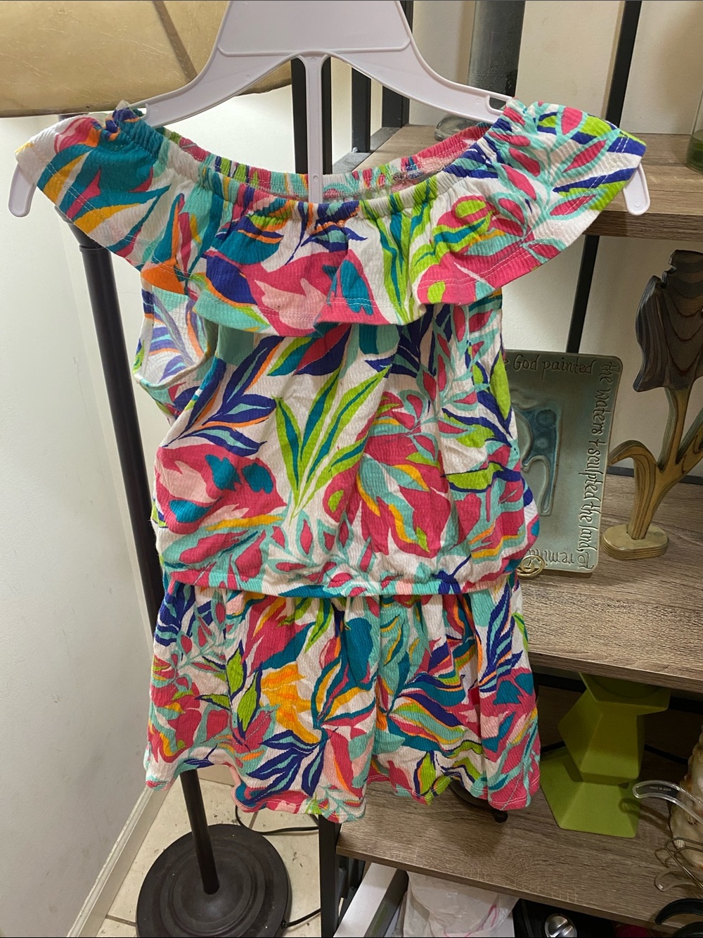 Tropical Off-Shoulder Ruffled Dress — Multicolor Floral